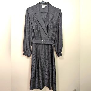Vintage ARGENTI Black Long Sleeve %100 Silk Print Wrap Dress Size 14